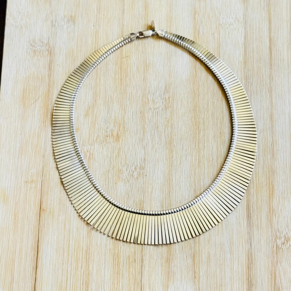 Dyadema Bronze Italy Cleopatra Style Collar Necklace Silver Chunky Statement 17"